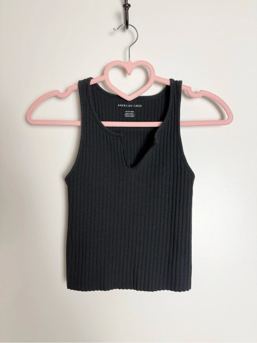 American Eagle Outfitters Black Ribbed V-Notch Tank